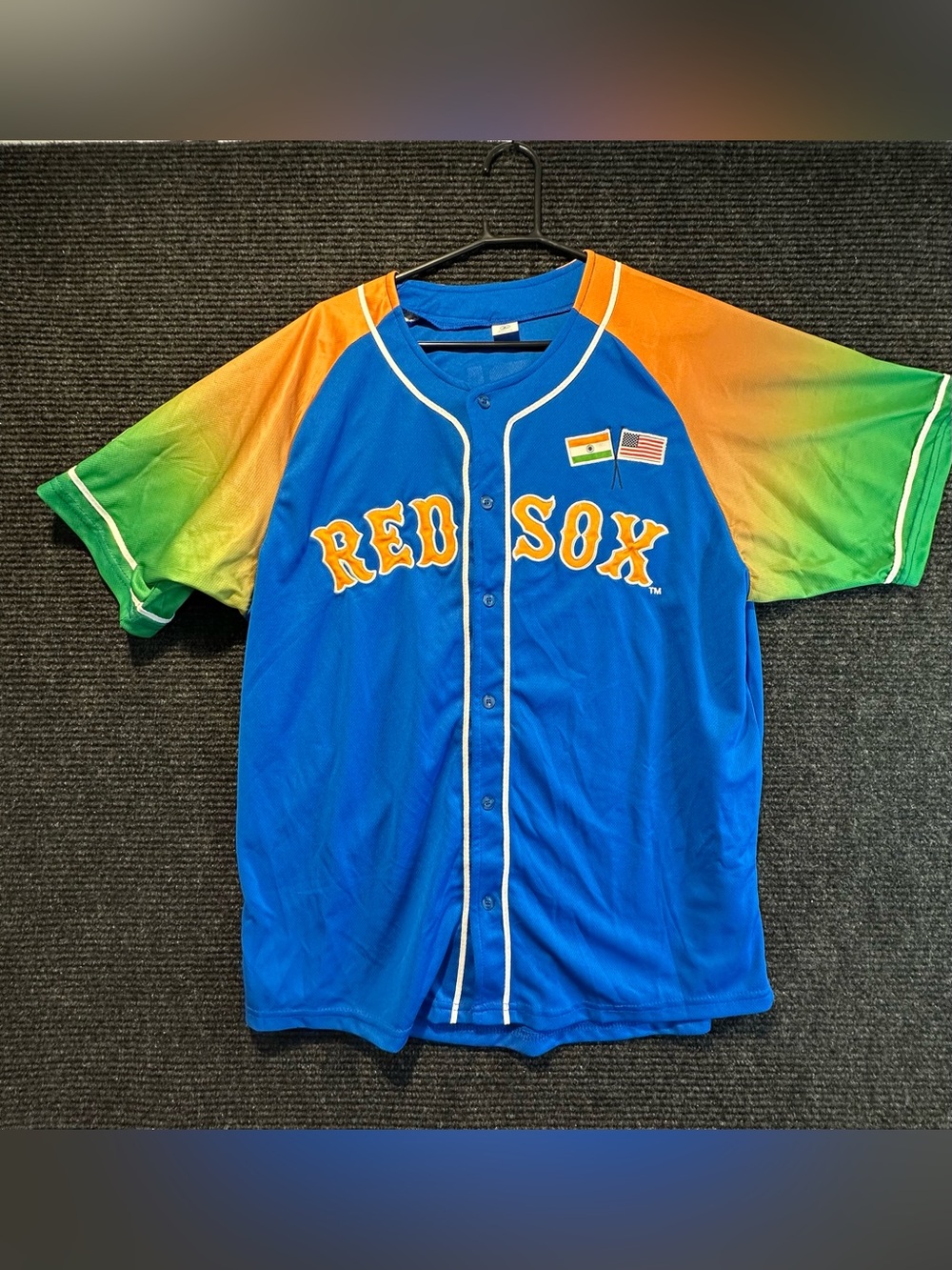 Boston Red Sox India Heritage Jersey Adult Large Blue Flag MLB Giveaway SGA 24